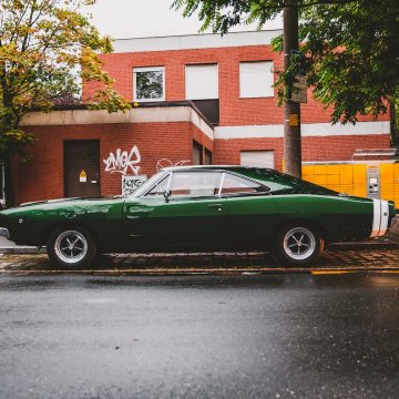 vintage car looking like its in great shape parked outside
